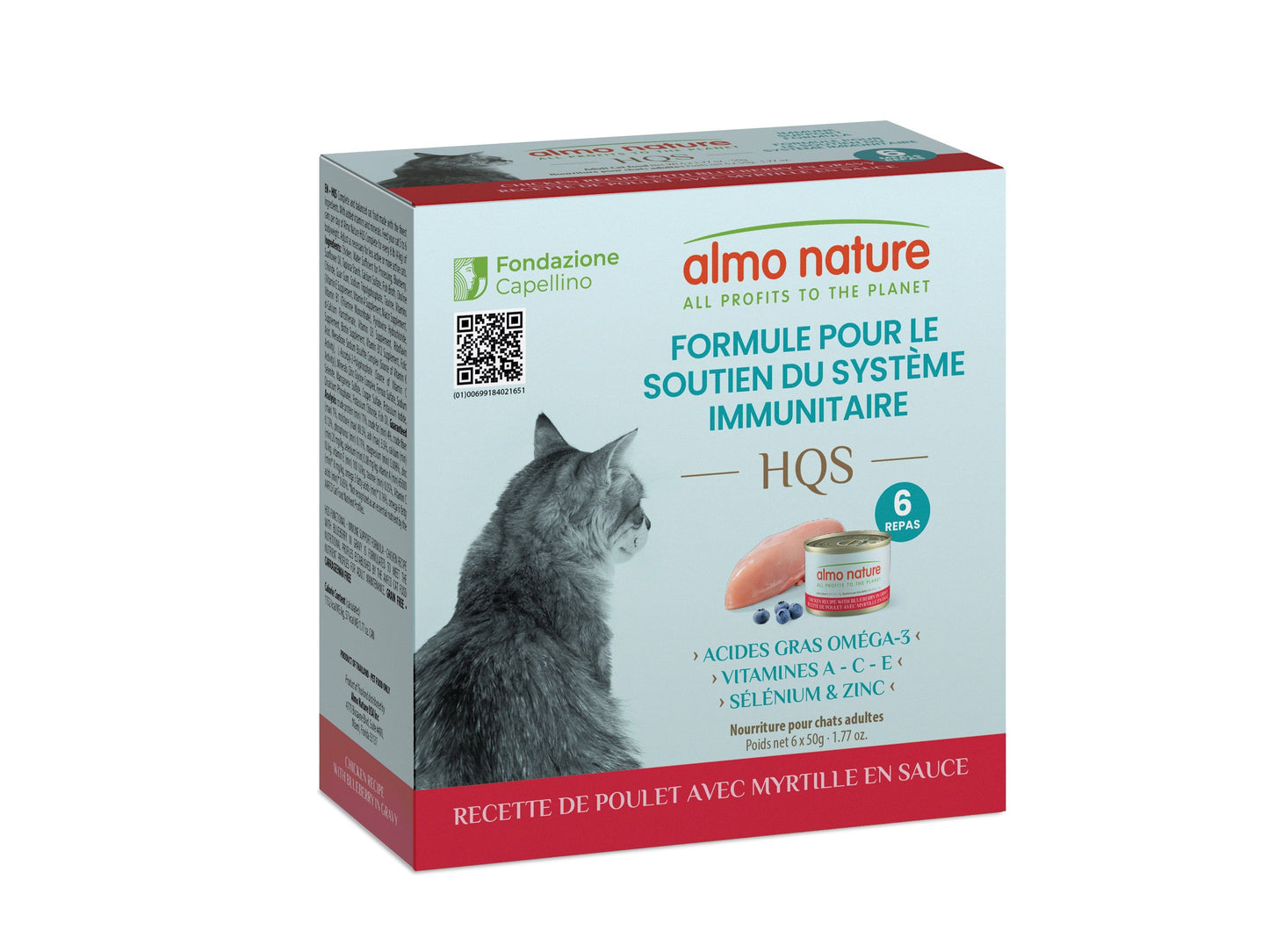 Almo Hqs Formule Chat Soutien Immunitaire Poulet & Bleuet En Sauce 4 Boîtes