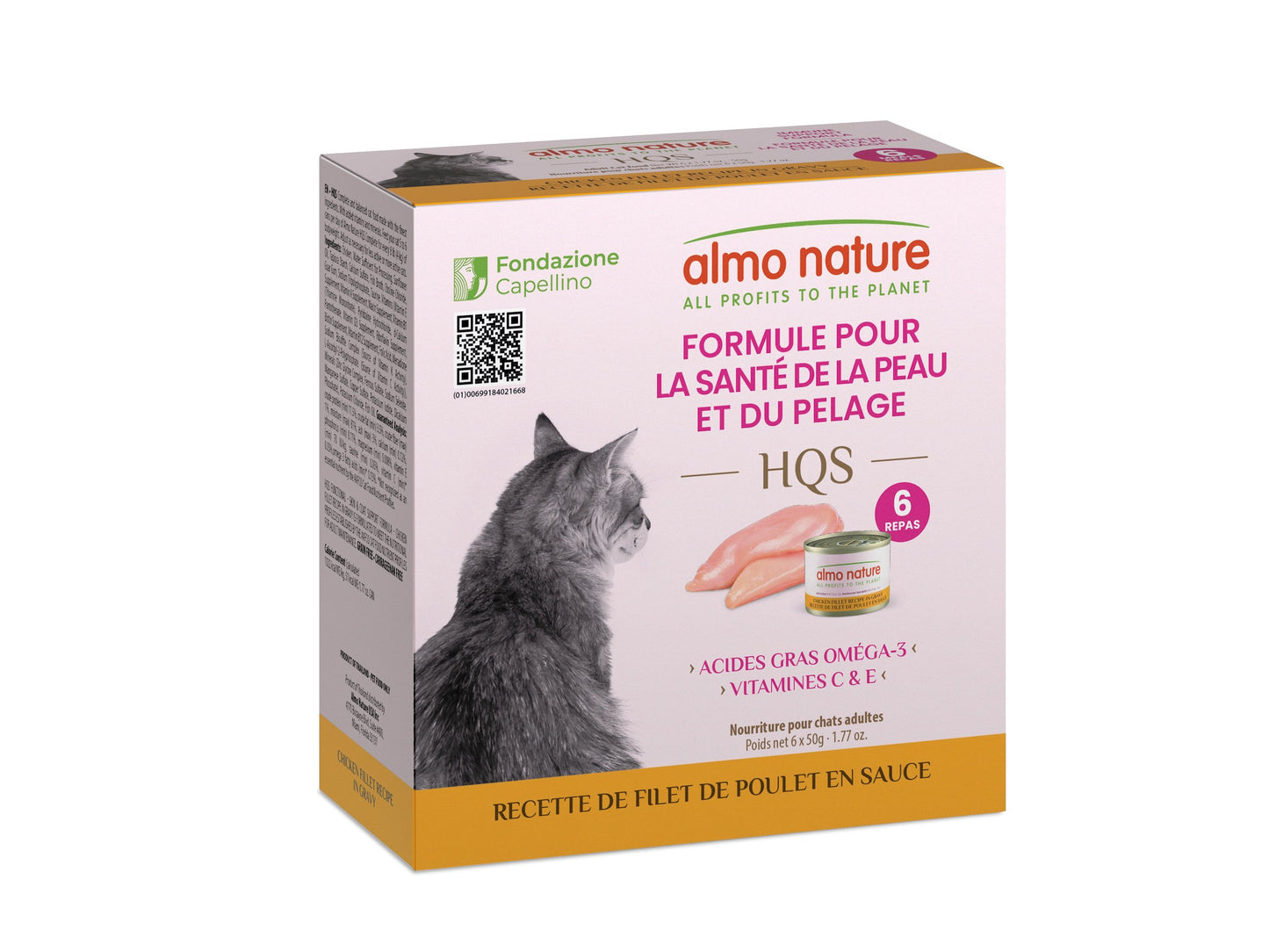 Almo Hqs Formule Chat Soutien Peau & Pelage Filet De Poulet En Sauce 4 Boîtes