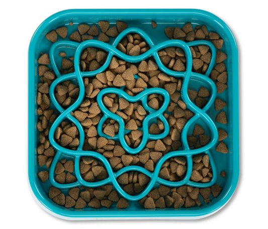 Messy Mutts Bol Ralentisseur Carré Pour Chien Bleu