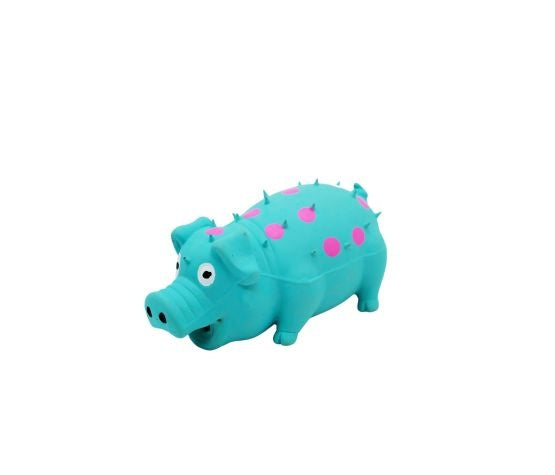 Bud'z turquoise pig with pink polka dots