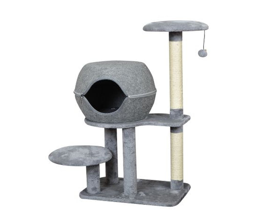 Bud'z Arbre à Chat, Classique - 3 Niveaux Avec Cachette, Gris