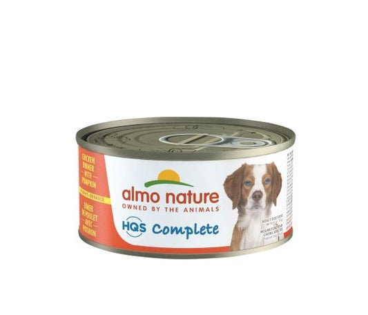 Almo HQS complete chien Dîner de poulet avec citrouille & haricot vert 156 gr