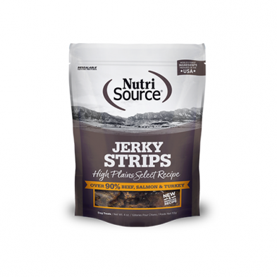 Nutrisource Jerky haute plaine recette Boeuf, saumon & dinde