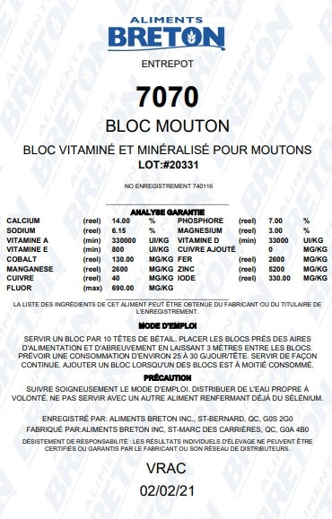 Bloc Mineral Mouton/Chevre (20 kg) - Sabots et Museaux