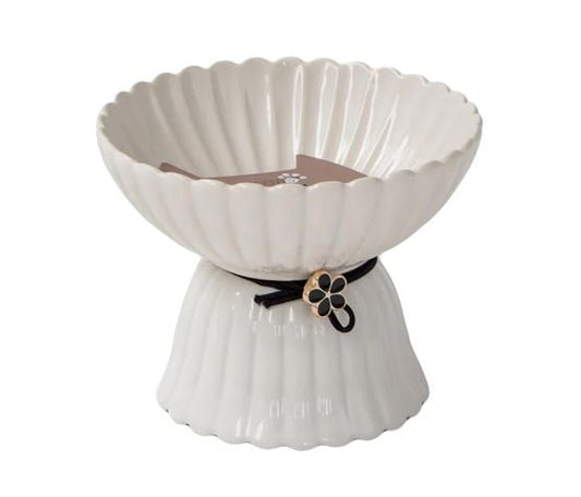 Dexypaws White Serrated Ceramic Elevated Cat Bowl